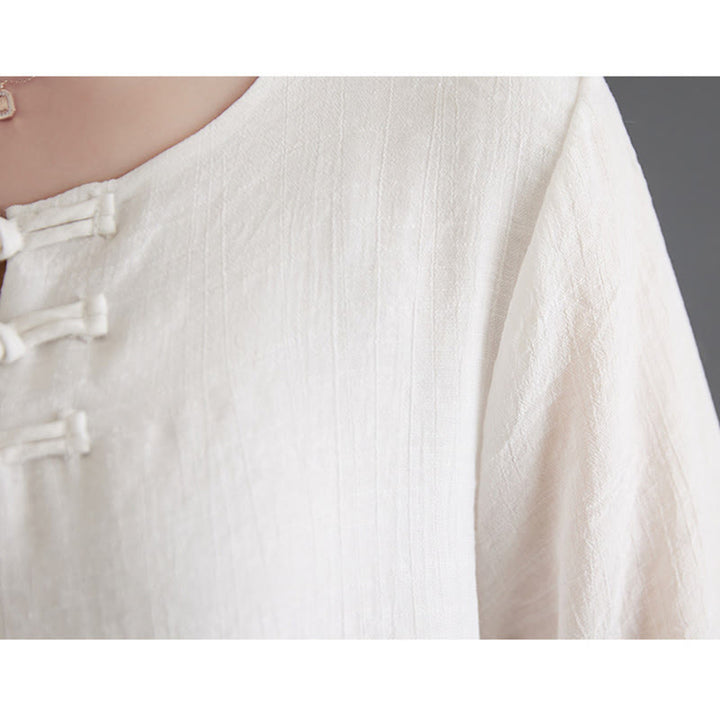 Buddha Stones 2Pcs Frog-Button Long Sleeve Shirt Wide Leg Pants Meditation Cotton Linen Clothing - image 10