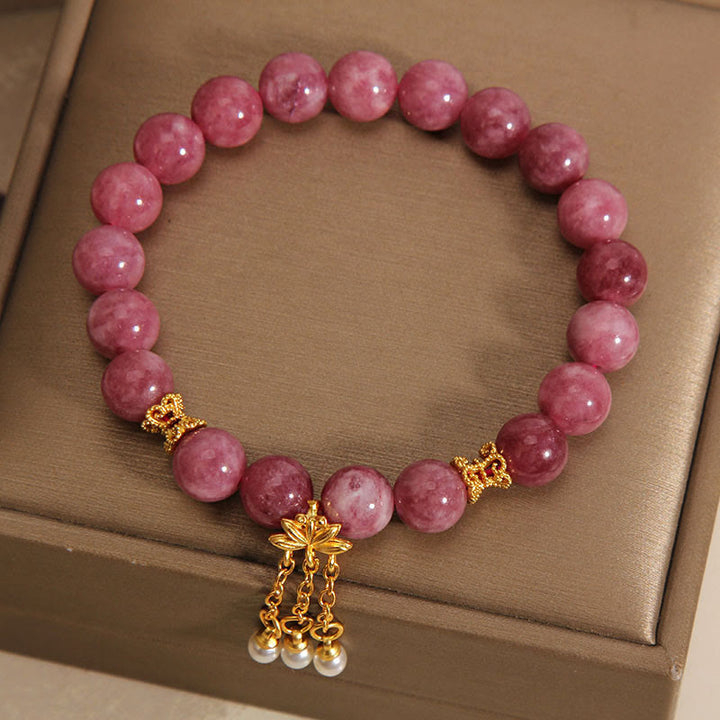 Buddha Stones Pink Tourmaline Lotus Flower Positive Bracelet