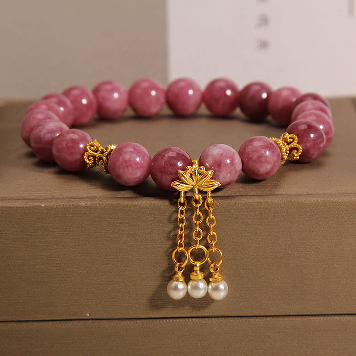 Buddha Stones Pink Tourmaline Lotus Flower Positive Bracelet