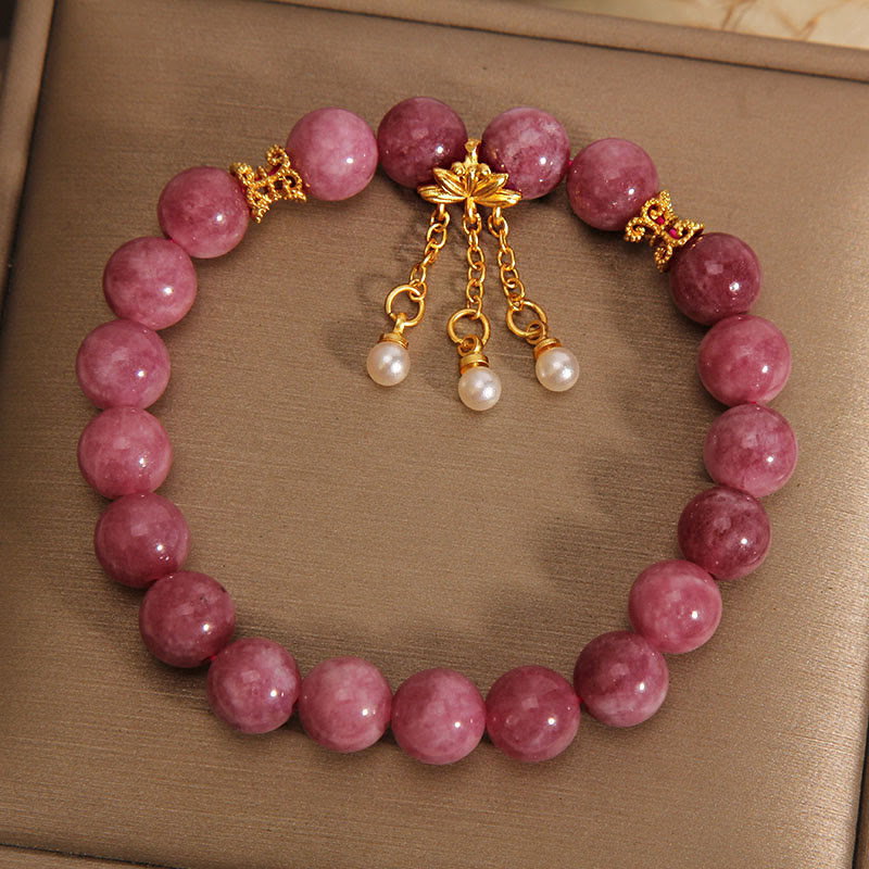 Buddha Stones Pink Tourmaline Lotus Flower Positive Bracelet