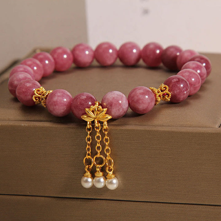 Buddha Stones Pink Tourmaline Lotus Flower Positive Bracelet