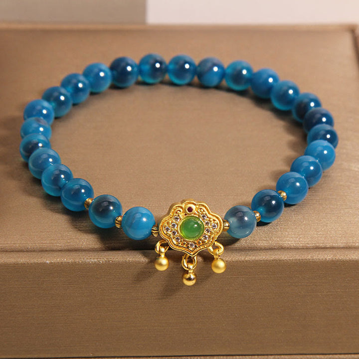 Buddha Stones Blue Candy Agate Chinese Lock Charm Healing Bracelet