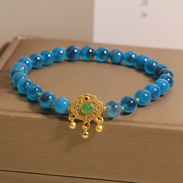 Buddha Stones Blue Candy Agate Chinese Lock Charm Healing Bracelet