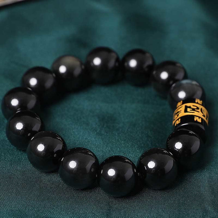 Buddha Stones Rainbow Obsidian Om Mani Padme Hum Swastika Positive Bracelet