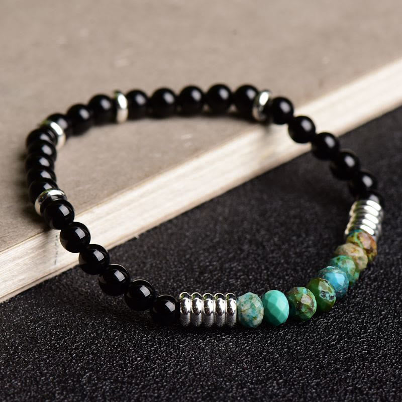 Buddha Stones Vintage Black Onyx Turquoise Protection Bracelet