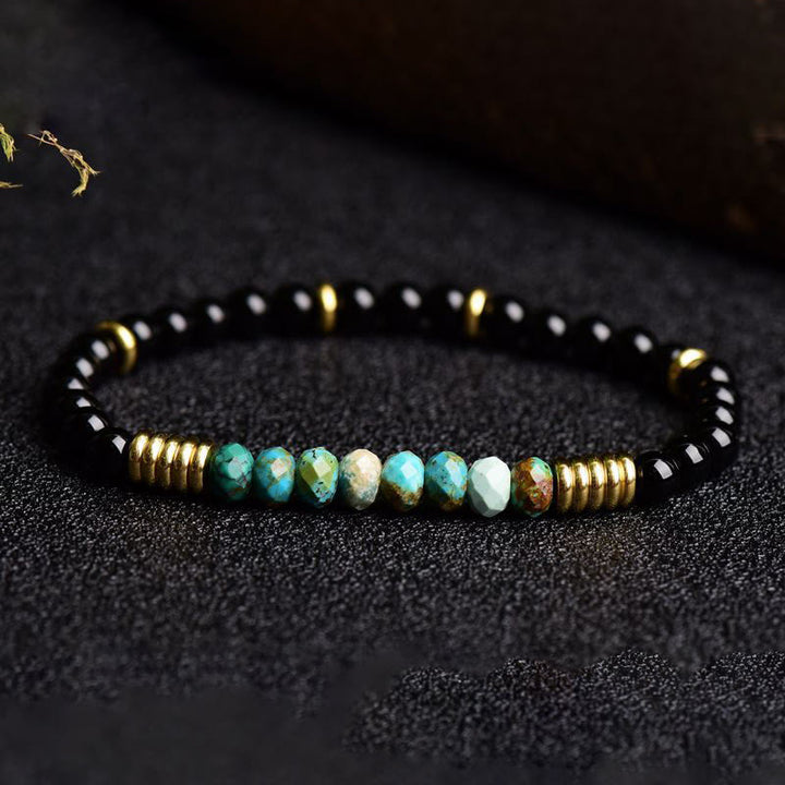 Buddha Stones Vintage Black Onyx Turquoise Protection Bracelet