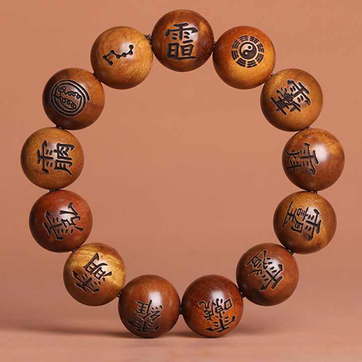 Buddha Stones Lightning Struck Jujube Wood Yin Yang Bagua Taoist Taboo Characters Engraved Protection Bracelet