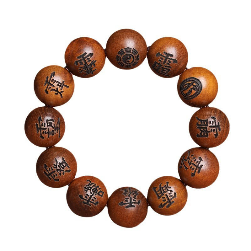 Buddha Stones Lightning Struck Jujube Wood Yin Yang Bagua Taoist Taboo Characters Engraved Protection Bracelet