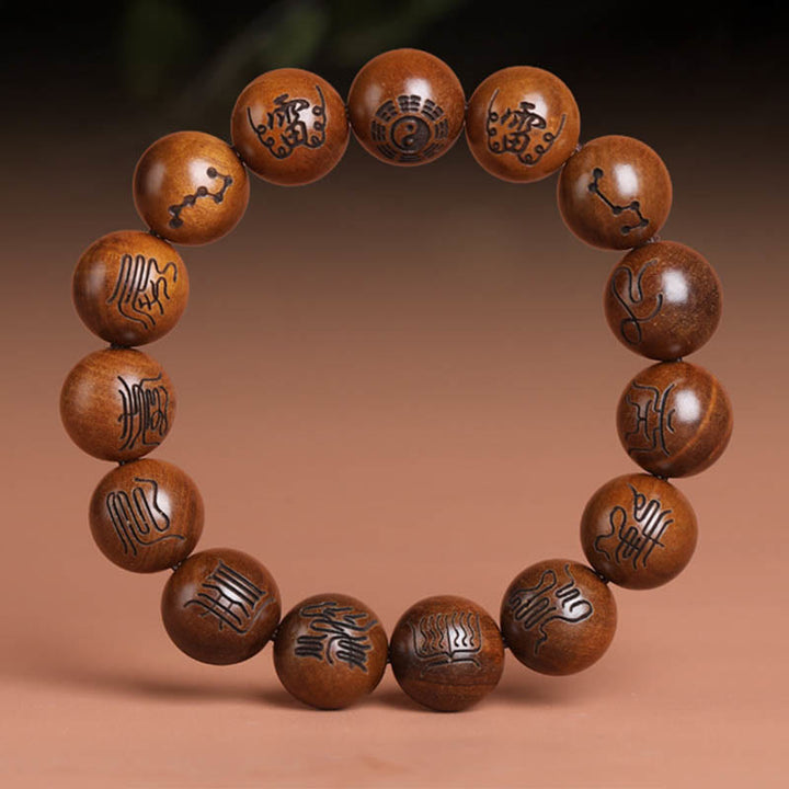 Buddha Stones Lightning Struck Jujube Wood Yin Yang Bagua Taoist Taboo Scripture Symbol Engraved Luck Bracelet