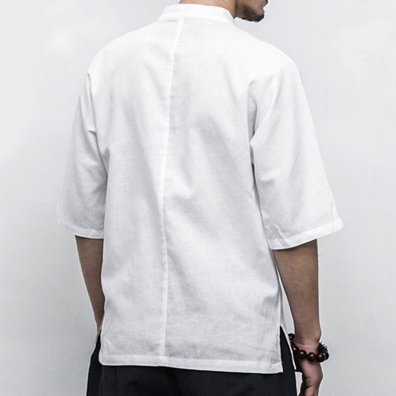 Buddha Stones Chinese Frog-Button Tang Suit Zen Half Sleeve Shirt Linen Men Clothing - image 10