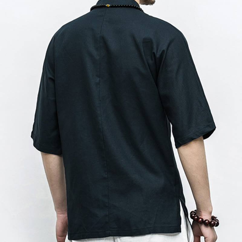 Buddha Stones Chinese Frog-Button Tang Suit Zen Half Sleeve Shirt Linen Men Clothing - image 15