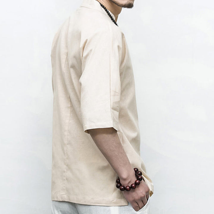 Buddha Stones Chinese Frog-Button Tang Suit Zen Half Sleeve Shirt Linen Men Clothing - image 21