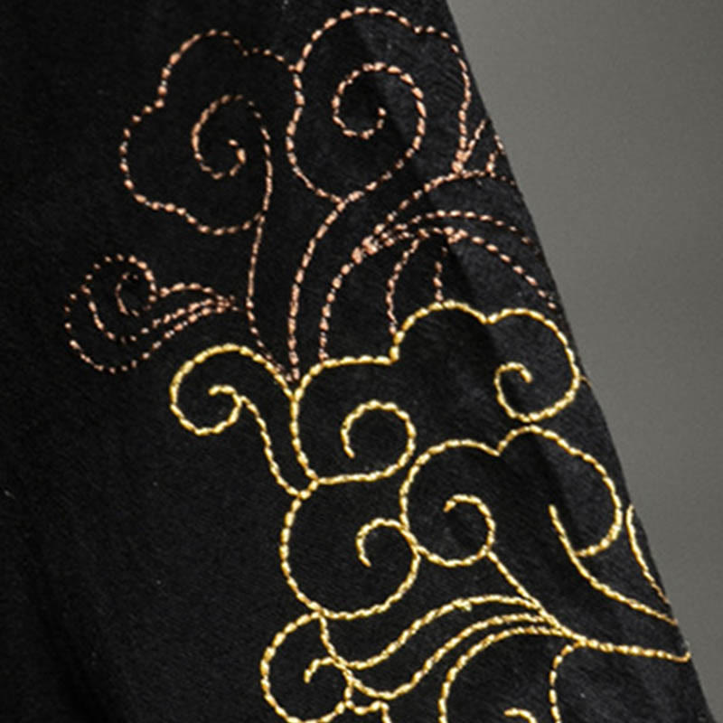 Buddha Stones Frog-Button Chinese Dragon Auspicious Cloud Embroidery Half Sleeve Shirt Cotton Linen Men Clothing - image 11