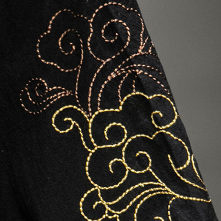 Buddha Stones Frog-Button Chinese Dragon Auspicious Cloud Embroidery Half Sleeve Shirt Cotton Linen Men Clothing - image 11