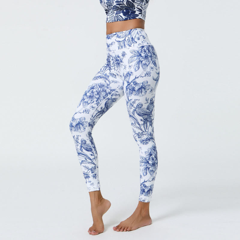 Buddha Stones Flowers Leaves Dandelions Pineapples Print Sports Fitness High Waist Leggings Women's Yoga Pants - image 3