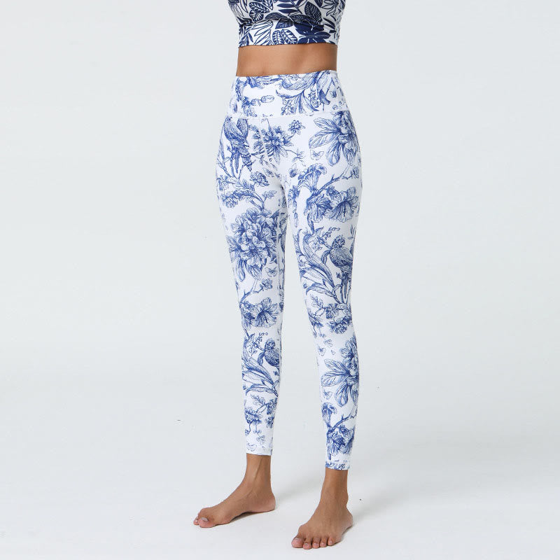 Buddha Stones Flowers Leaves Dandelions Pineapples Print Sports Fitness High Waist Leggings Women's Yoga Pants - image 2