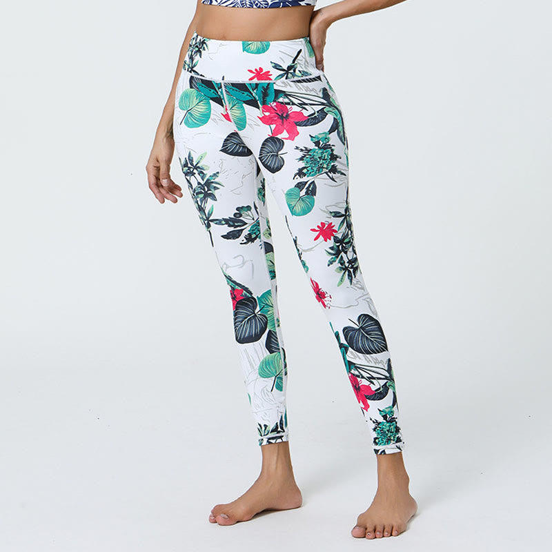 Buddha Stones Flowers Leaves Dandelions Pineapples Print Sports Fitness High Waist Leggings Women's Yoga Pants