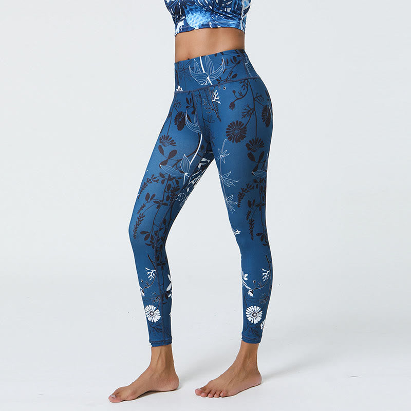 Buddha Stones Flowers Leaves Dandelions Pineapples Print Sports Fitness High Waist Leggings Women's Yoga Pants - image 14