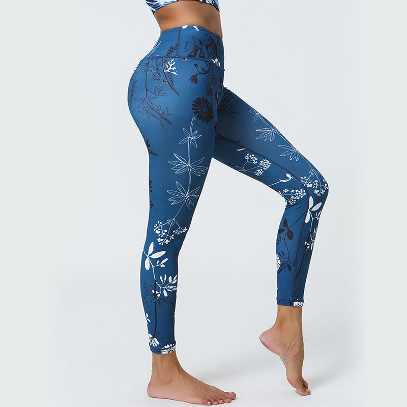 Buddha Stones Flowers Leaves Dandelions Pineapples Print Sports Fitness High Waist Leggings Women's Yoga Pants