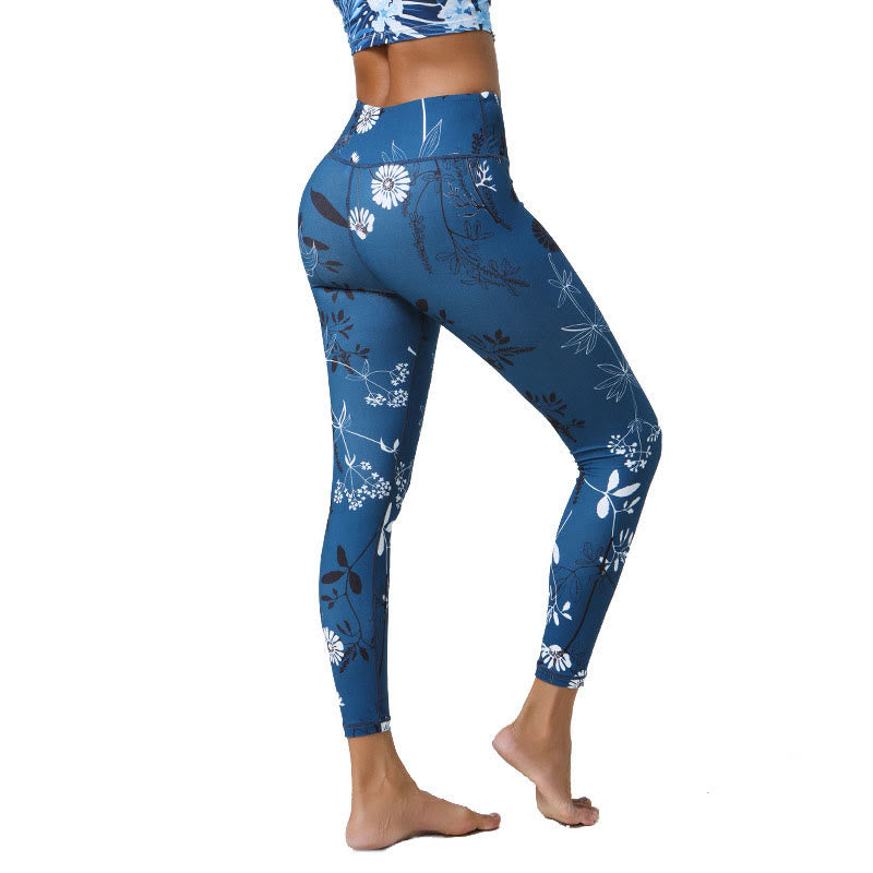 Buddha Stones Flowers Leaves Dandelions Pineapples Print Sports Fitness High Waist Leggings Women's Yoga Pants