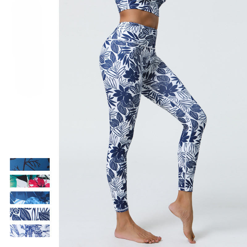 Buddha Stones Flowers Leaves Dandelions Pineapples Print Sports Fitness High Waist Leggings Women's Yoga Pants