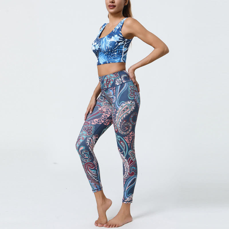 Buddha Stones Flowers Feathers Sun Moon Print Sports Fitness Yoga High Waist Leggings Women's Pants