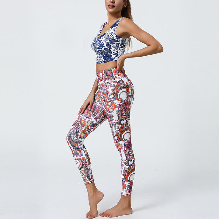 Buddha Stones Flowers Feathers Sun Moon Print Sports Fitness Yoga High Waist Leggings Women's Pants