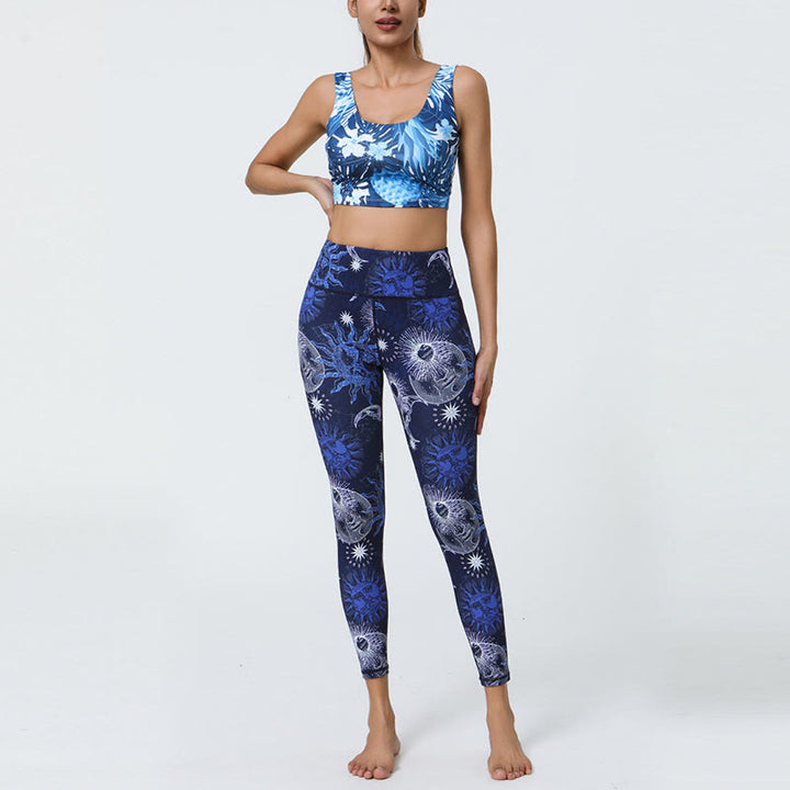 Buddha Stones Flowers Feathers Sun Moon Print Sports Fitness Yoga High Waist Leggings Women's Pants - image 14