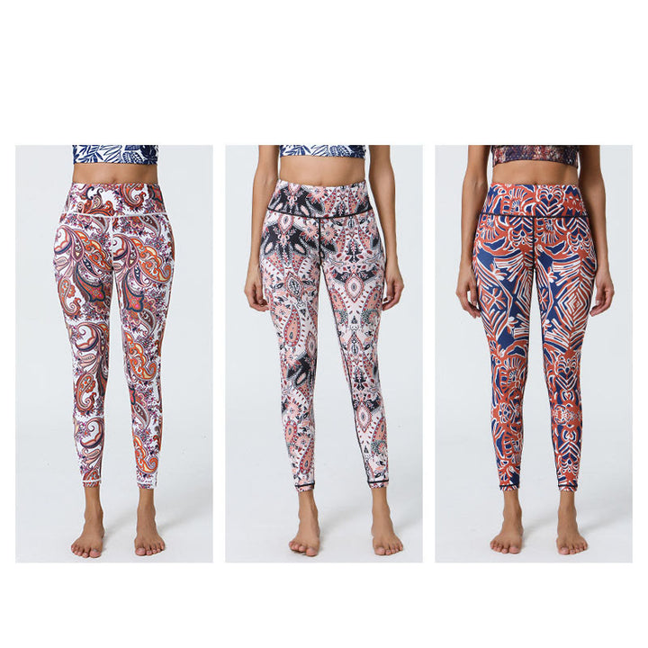 Buddha Stones Flowers Feathers Sun Moon Print Sports Fitness Yoga High Waist Leggings Women's Pants