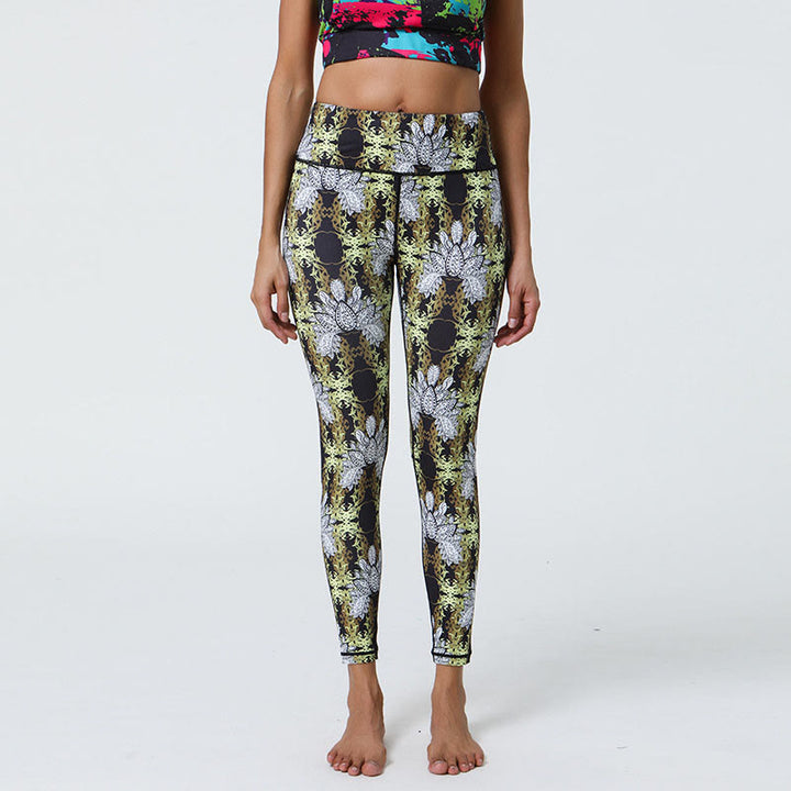 Buddha Stones Flowers Geometric Mandalas Print Sports Fitness Yoga High Waist Leggings Women's Pants - Yellow Green White Flowers - US12，UK/AU16，EU44 (XL) - image 17