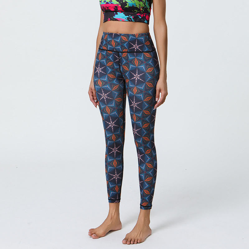 Buddha Stones Flowers Geometric Mandalas Print Sports Fitness Yoga High Waist Leggings Women's Pants - Dark Blue Rhombus - US12，UK/AU16，EU44 (XL) - image 21