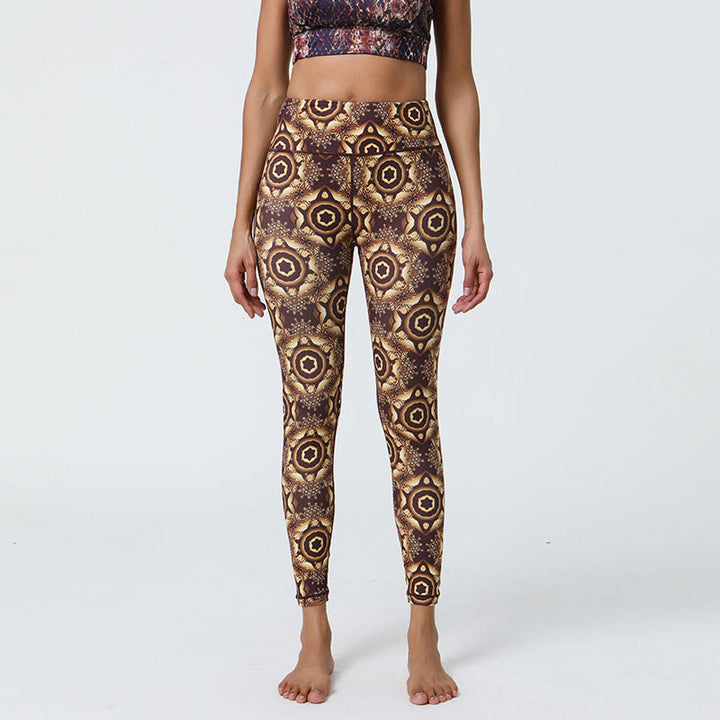 Buddha Stones Flowers Geometric Mandalas Print Sports Fitness Yoga High Waist Leggings Women's Pants