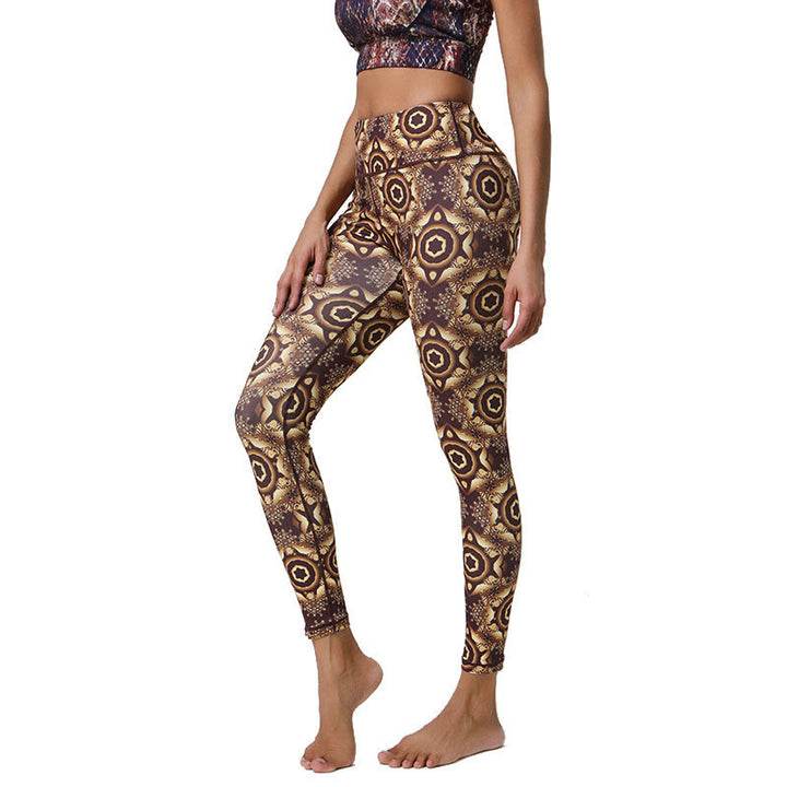 Buddha Stones Flowers Geometric Mandalas Print Sports Fitness Yoga High Waist Leggings Women's Pants