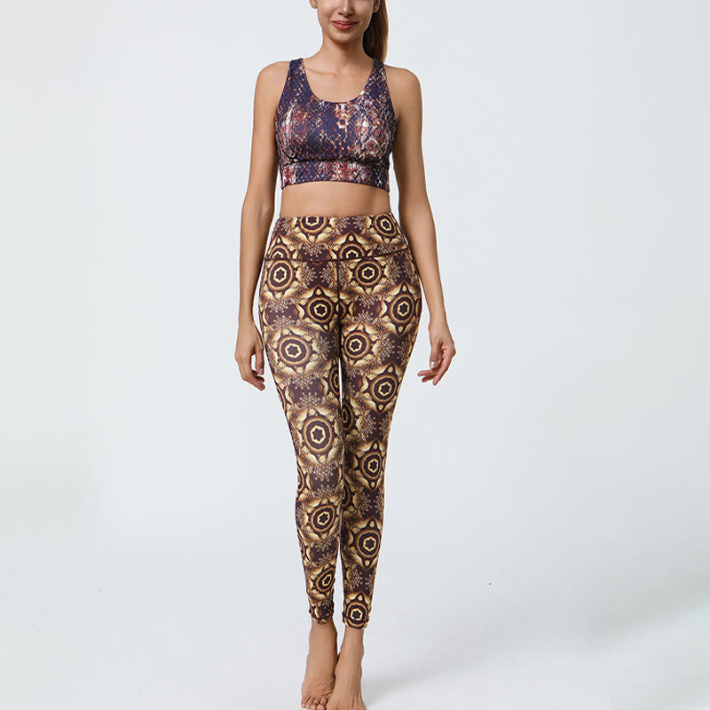 Buddha Stones Flowers Geometric Mandalas Print Sports Fitness Yoga High Waist Leggings Women's Pants