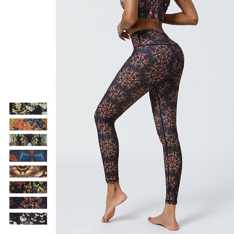 Buddha Stones Flowers Geometric Mandalas Print Sports Fitness Yoga High Waist Leggings Women's Pants