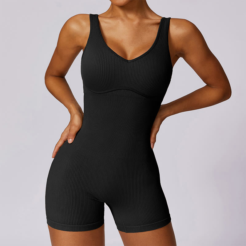 Buddha Stones Solid Seamless Jumpsuit Romper Sports Fitness Yoga Women Bodysuit