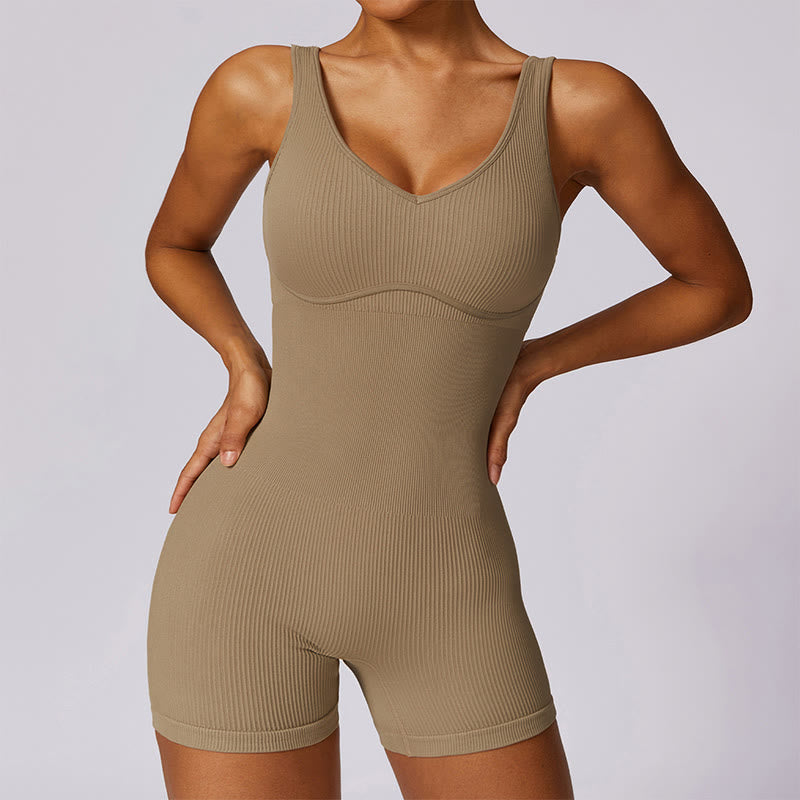 Buddha Stones Solid Seamless Jumpsuit Romper Sports Fitness Yoga Women Bodysuit