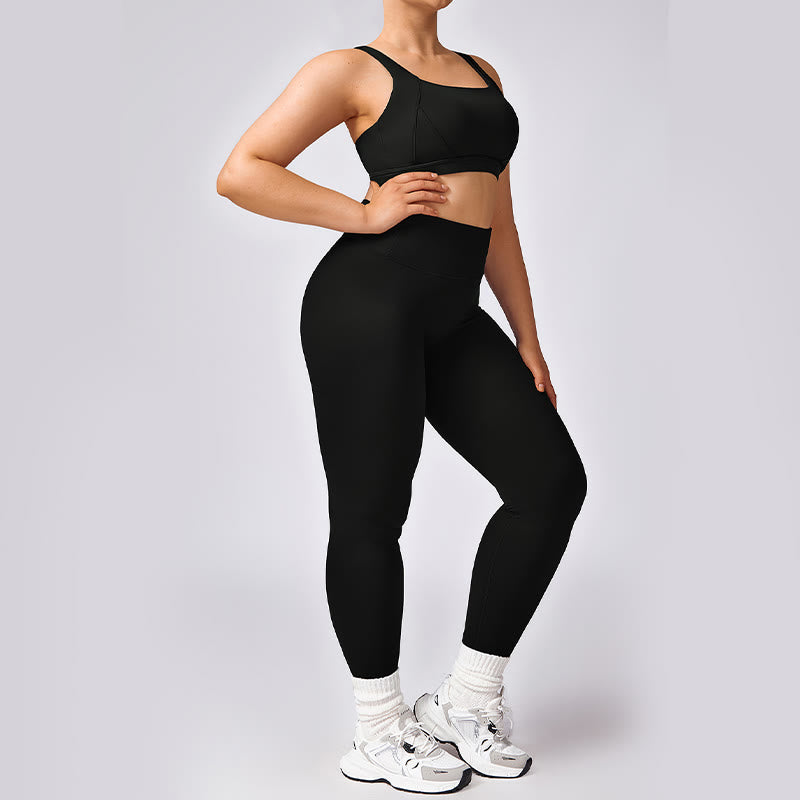 Buddha Stones PLUS SIZE Backless Criss-Cross Strap Bra Shorts Leggings Pants Sports Gym Yoga Quick Drying Outfits