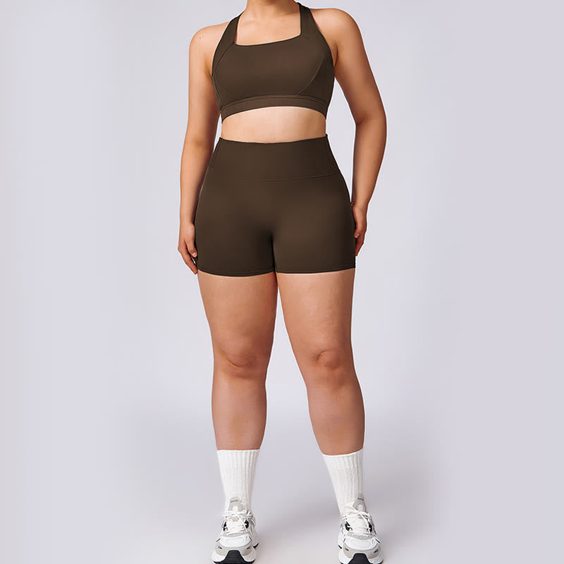 Buddha Stones PLUS SIZE Backless Criss-Cross Strap Bra Shorts Leggings Pants Sports Gym Yoga Quick Drying Outfits