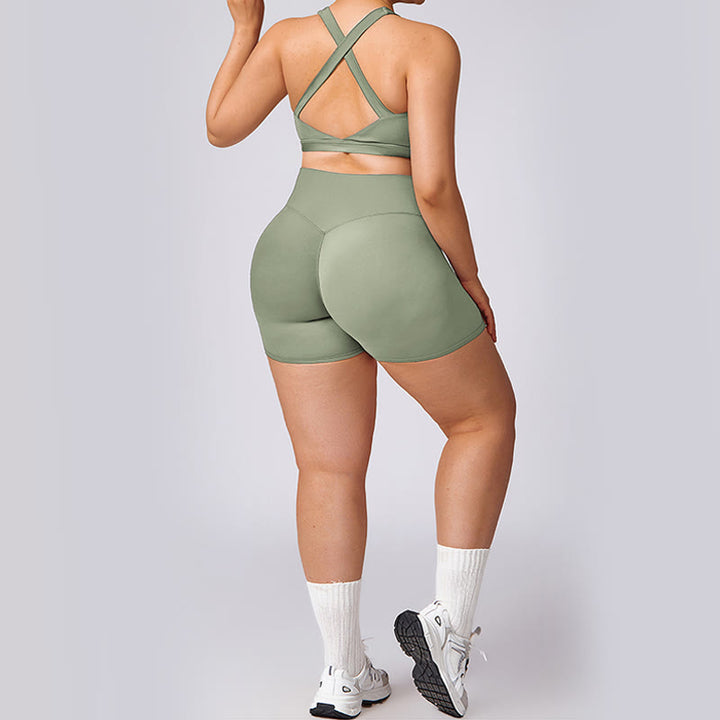 Buddha Stones PLUS SIZE Backless Criss-Cross Strap Bra Shorts Leggings Pants Sports Gym Yoga Quick Drying Outfits