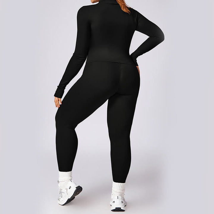 Buddha Stones PLUS SIZE Zip Up Solid Sports Jacket Flared Pants Leggings Gym Yoga Quick Drying Outfits