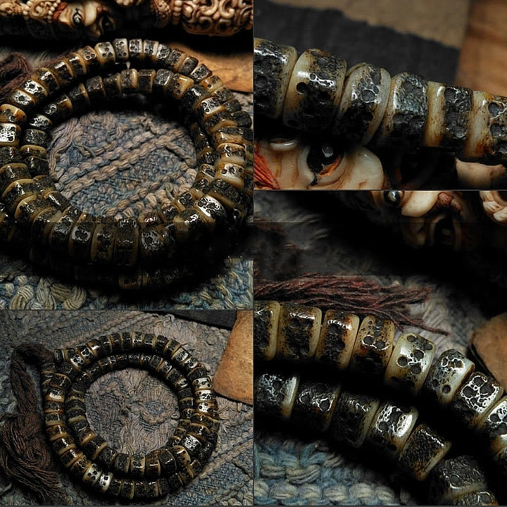 Buddha Stones Tibetan 108 Mala Beads Yak Bone Dzi Bead The Lord of the Corpse Forest Strength Bracelet