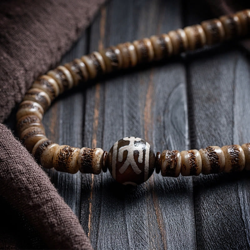 Buddha Stones Tibetan 108 Mala Beads Yak Bone Dzi Bead The Lord of the Corpse Forest Strength Bracelet