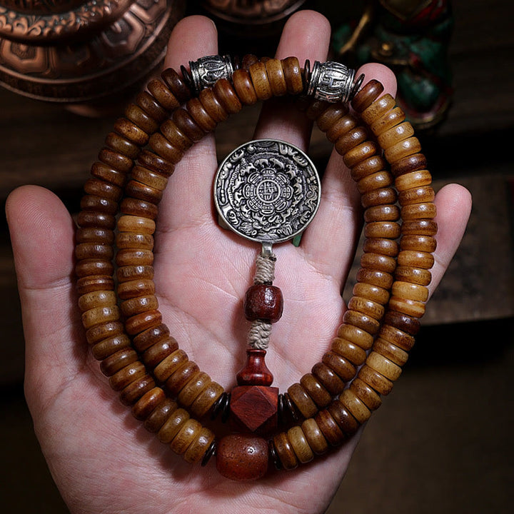 Buddha Stones Tibetan 108 Mala Beads Yak Bone Dzi Bead PiXiu Nine Palaces Eight Diagrams Balance Bracelet