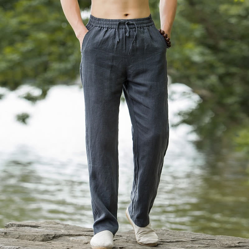 Buddha Stones Solid Color Cotton Linen Men's Wide Leg Pants With Pockets - image 11