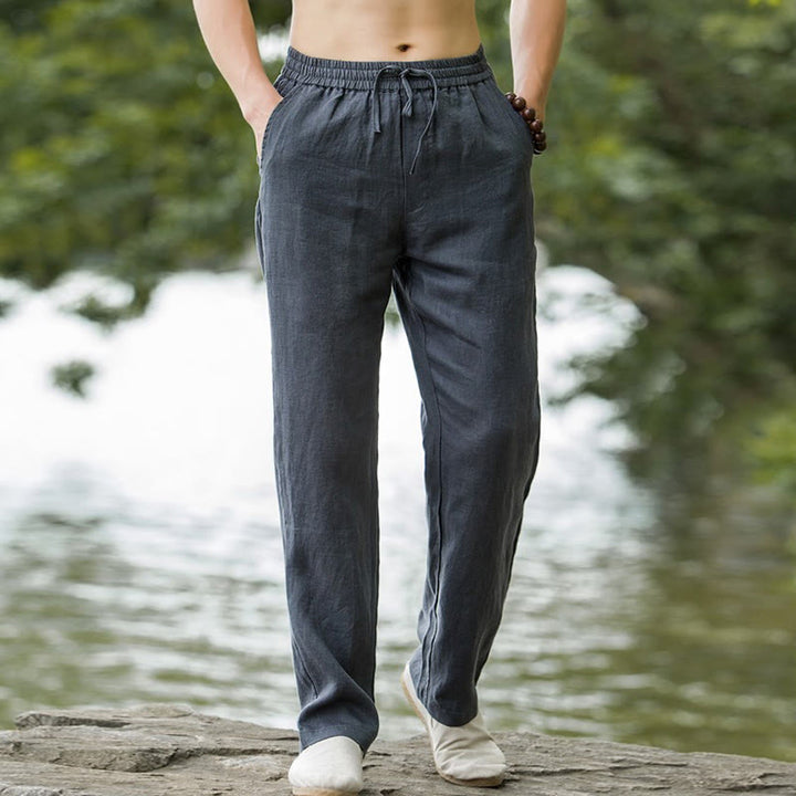 Buddha Stones Solid Color Cotton Linen Men's Wide Leg Pants With Pockets - image 11