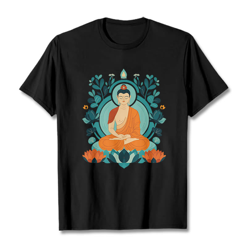 Buddha Stones Lotus Buddha Meditation Tee T-shirt - Black - 2XL - image 5