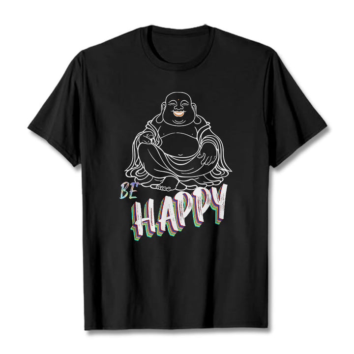 Buddha Stones BE HAPPY Laughing Buddha Tee T-shirt - Black - 2XL - image 5