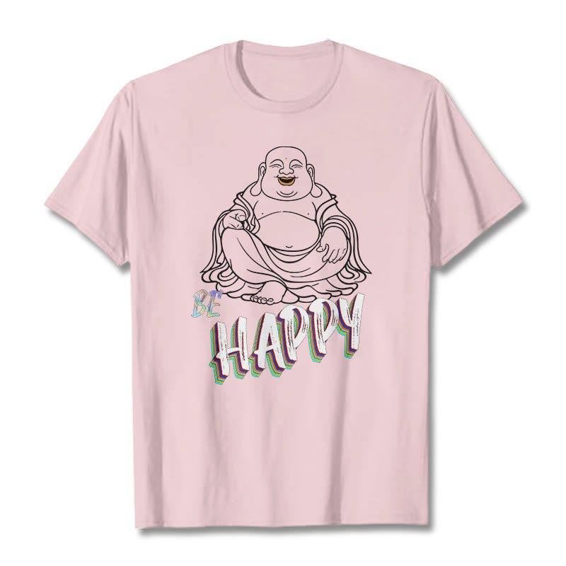 Buddha Stones BE HAPPY Laughing Buddha Tee T-shirt - LightPink - 2XL - image 13