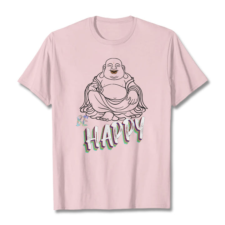 Buddha Stones BE HAPPY Laughing Buddha Tee T-shirt - LightPink - 2XL - image 13